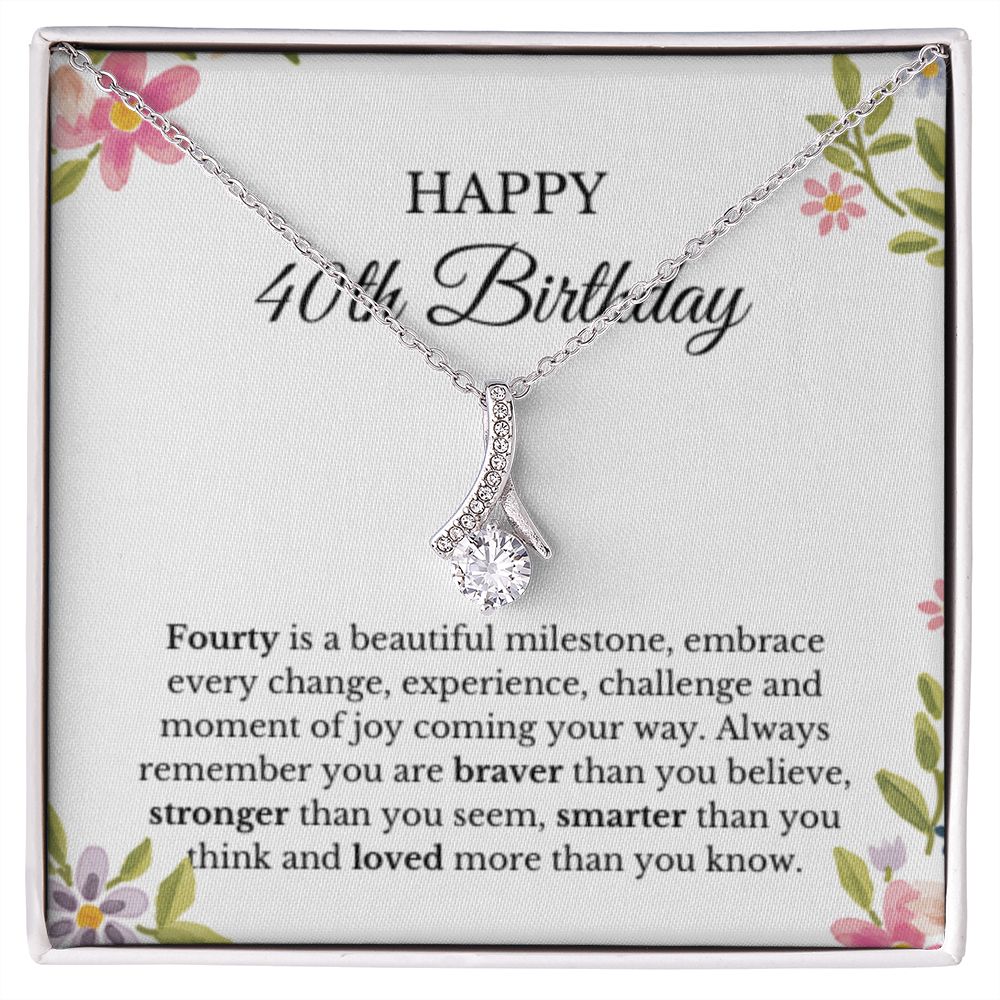 40th Birthday Necklace, Birthday Ribbon Necklace, Birthday Gifts For Woman, Birthday Card, Pendant Necklace