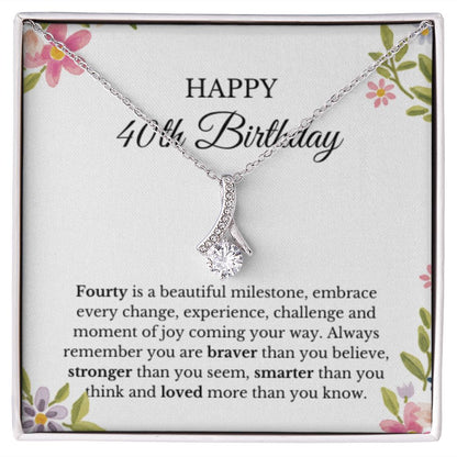 40th Birthday Necklace, Birthday Ribbon Necklace, Birthday Gifts For Woman, Birthday Card, Pendant Necklace