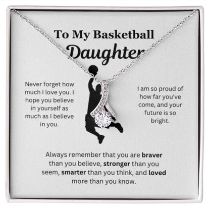 To My Basketball Daughter Necklace, Father-Daughter Jewelry, Mother-Daughter Gift, Birthday Heart Pendant, Gold Jewelry, Message Card