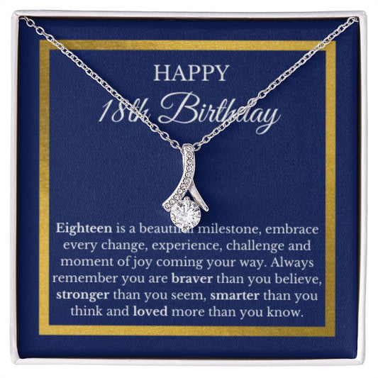 18th Birthday Necklace, Birthday Ribbon Necklace, Birthday Gifts For Woman, Birthday Card, Pendant Necklace