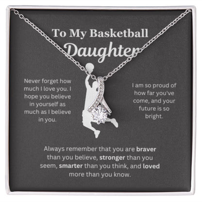 To My Basketball Daughter Necklace, Father-Daughter Jewelry, Mother-Daughter Gift, Birthday Heart Pendant, Gold Jewelry, Message Card