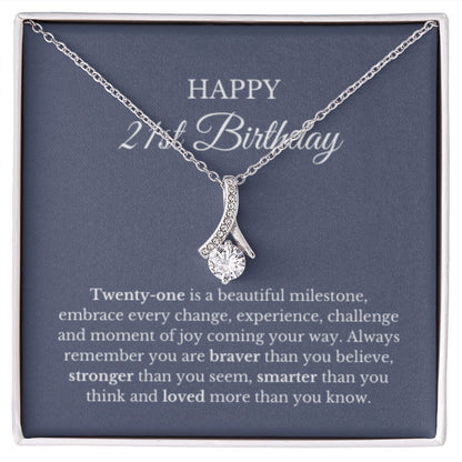 21stBirthday Necklace, Birthday Ribbon Necklace, Birthday Gifts For Woman, Birthday Card, Pendant Necklace