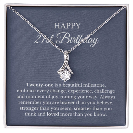 21stBirthday Necklace, Birthday Ribbon Necklace, Birthday Gifts For Woman, Birthday Card, Pendant Necklace