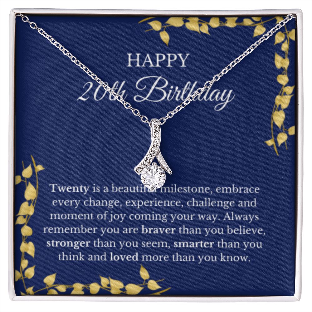 20th Birthday Necklace, Birthday Ribbon Necklace, Birthday Gifts For Woman, Birthday Card, Pendant Necklace