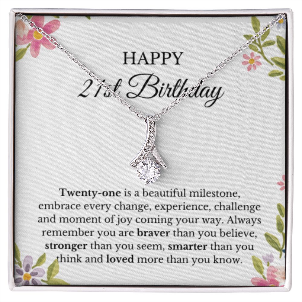 21st Birthday Necklace, Birthday Ribbon Necklace, Birthday Gifts For Woman, Birthday Card, Pendant Necklace