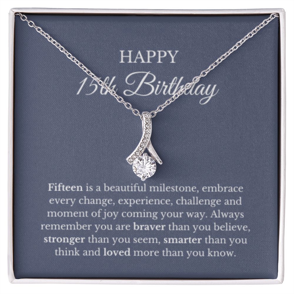 15th Birthday Necklace, Birthday Ribbon Necklace, Birthday Gifts For Woman, Birthday Card, Pendant Necklace