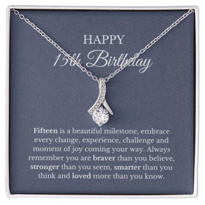 15th Birthday Necklace, Birthday Ribbon Necklace, Birthday Gifts For Woman, Birthday Card, Pendant Necklace