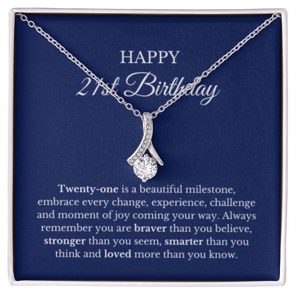 21st Birthday Necklace, Birthday Ribbon Necklace, Birthday Gifts For Woman, Birthday Card, Pendant Necklace