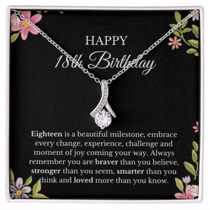 18th Birthday Necklace, Birthday Ribbon Necklace, Birthday Gifts For Woman, Birthday Card, Pendant Necklace