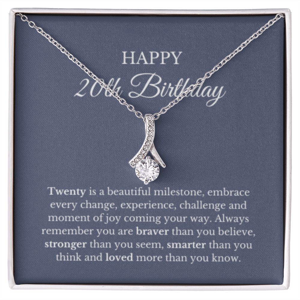 20th Birthday Necklace, Birthday Ribbon Necklace, Birthday Gifts For Woman, Birthday Card, Pendant Necklace