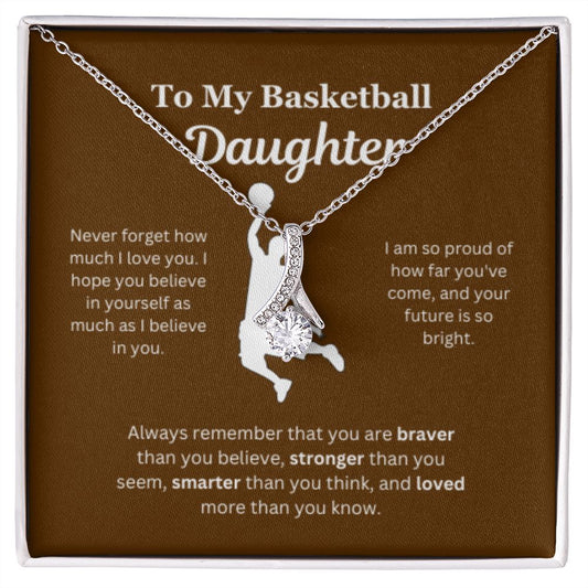 To My Basketball Daughter Necklace, Father-Daughter Jewelry, Mother-Daughter Gift, Birthday Heart Pendant, Gold Jewelry, Message Card