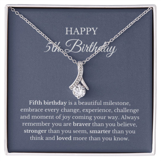 5th Birthday Necklace, Birthday Ribbon Necklace, Birthday Gifts For Woman, Birthday Card, Pendant Necklace