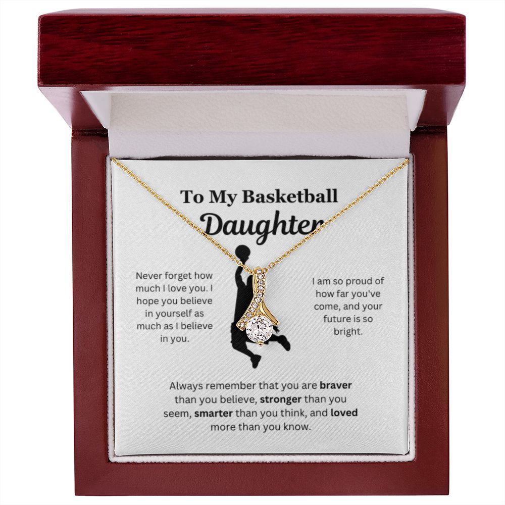 To My Basketball Daughter Necklace, Father-Daughter Jewelry, Mother-Daughter Gift, Birthday Heart Pendant, Gold Jewelry, Message Card