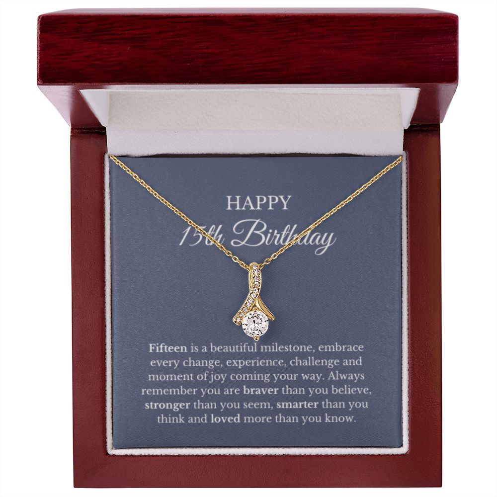 15th Birthday Necklace, Birthday Ribbon Necklace, Birthday Gifts For Woman, Birthday Card, Pendant Necklace