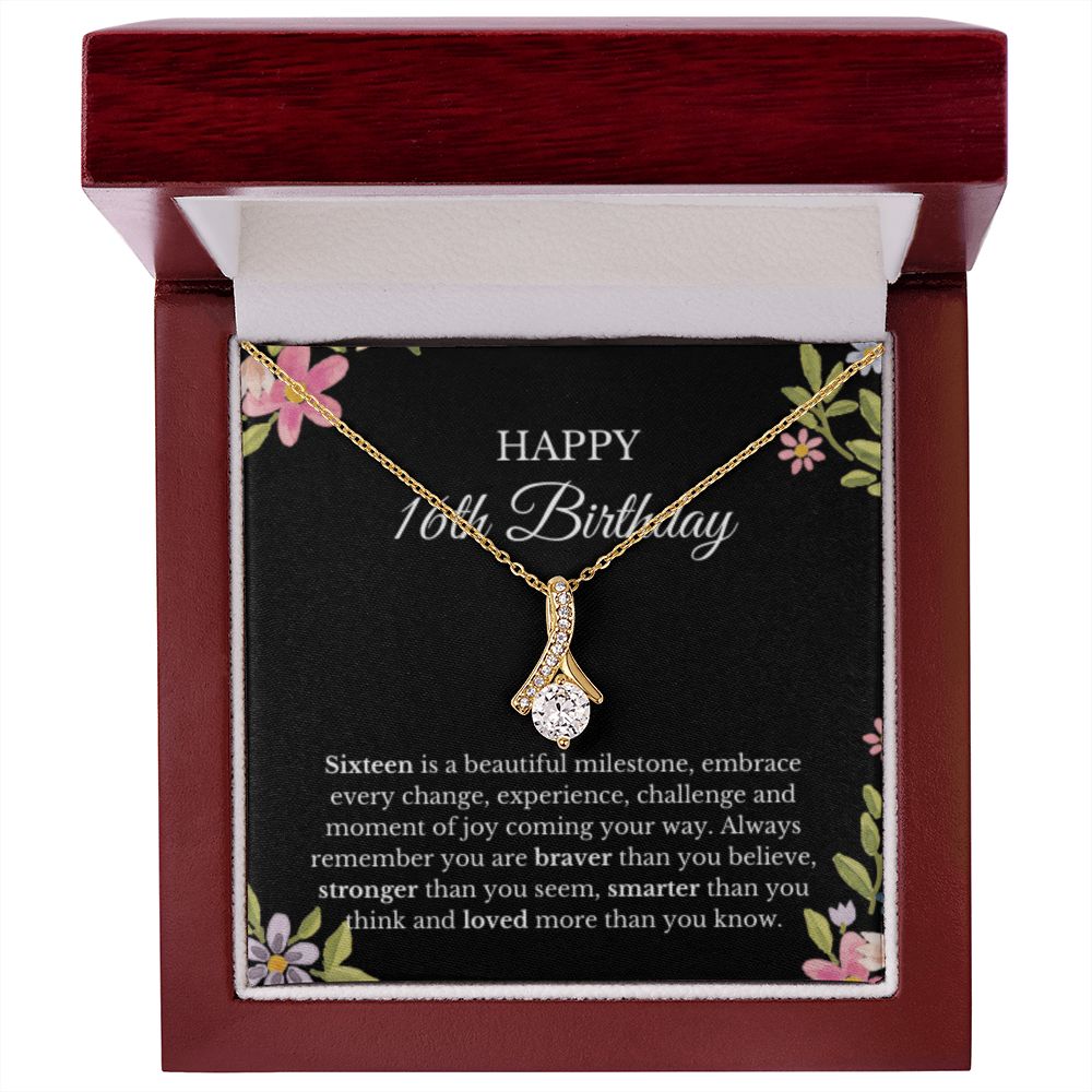 16th Birthday Necklace, Birthday Ribbon Necklace, Birthday Gifts For Woman, Birthday Card, Pendant Necklace