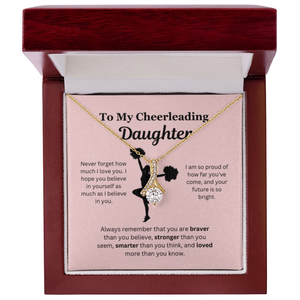 EllePendants To My Cheerleading Daughter Necklace, Father Daughter Necklace, Mother Daughter Necklace, Daughter Birthday, Heart Jewelry, Gold Jewelry, Interlocking Hearts, Message Card Necklace