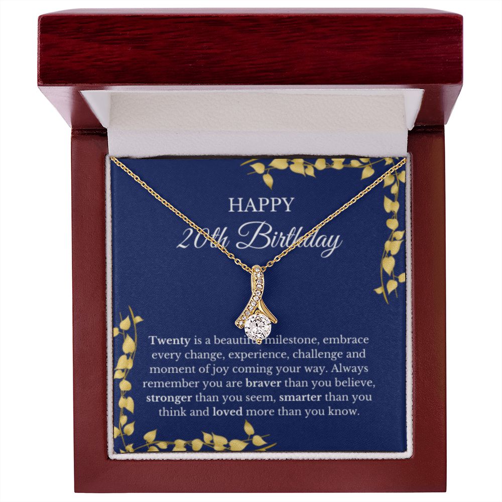 20th Birthday Necklace, Birthday Ribbon Necklace, Birthday Gifts For Woman, Birthday Card, Pendant Necklace