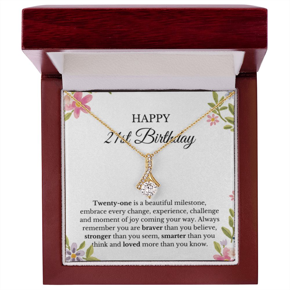 21st Birthday Necklace, Birthday Ribbon Necklace, Birthday Gifts For Woman, Birthday Card, Pendant Necklace