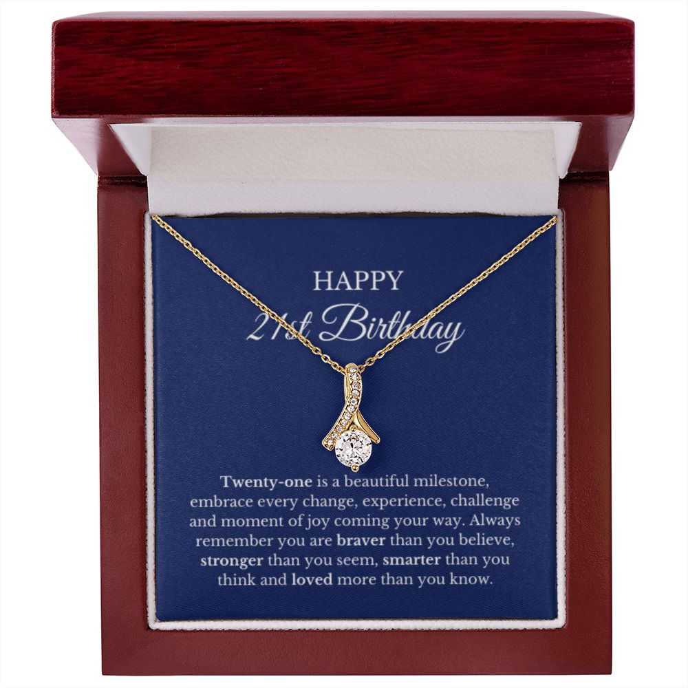 21st Birthday Necklace, Birthday Ribbon Necklace, Birthday Gifts For Woman, Birthday Card, Pendant Necklace