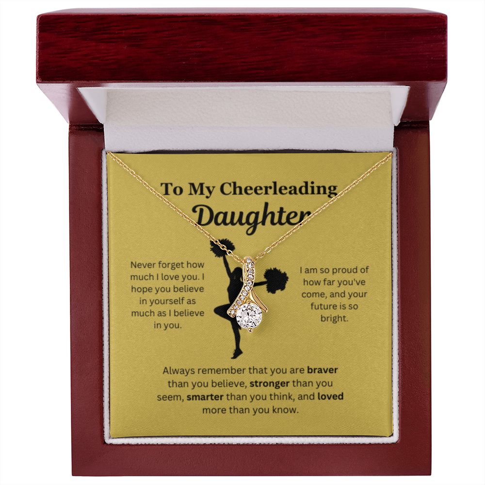 EllePendants To My Cheerleading Daughter Necklace, Father Daughter Necklace, Mother Daughter Necklace, Daughter Birthday, Heart Jewelry, Gold Jewelry, Interlocking Hearts, Message Card Necklace