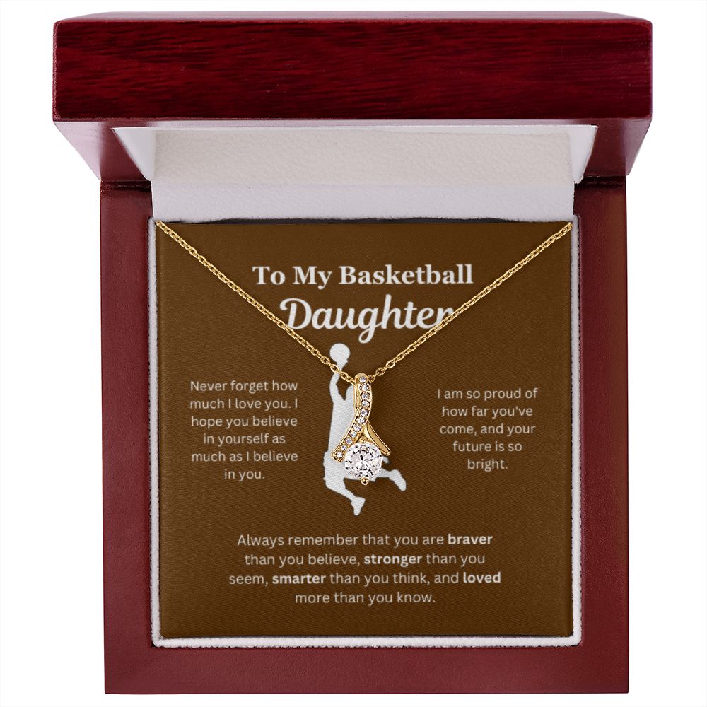 To My Basketball Daughter Necklace, Father-Daughter Jewelry, Mother-Daughter Gift, Birthday Heart Pendant, Gold Jewelry, Message Card