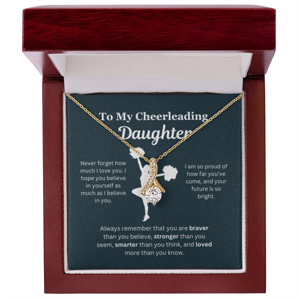 EllePendants To My Cheerleading Daughter Necklace, Father Daughter Necklace, Mother Daughter Necklace, Daughter Birthday, Heart Jewelry, Gold Jewelry, Interlocking Hearts, Message Card Necklace