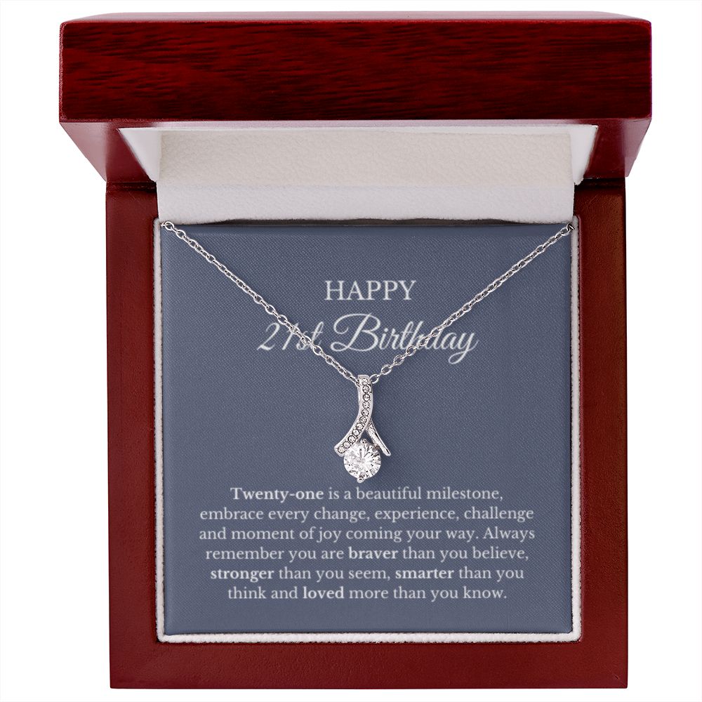 21stBirthday Necklace, Birthday Ribbon Necklace, Birthday Gifts For Woman, Birthday Card, Pendant Necklace