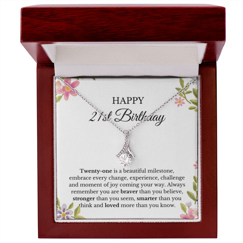 21st Birthday Necklace, Birthday Ribbon Necklace, Birthday Gifts For Woman, Birthday Card, Pendant Necklace