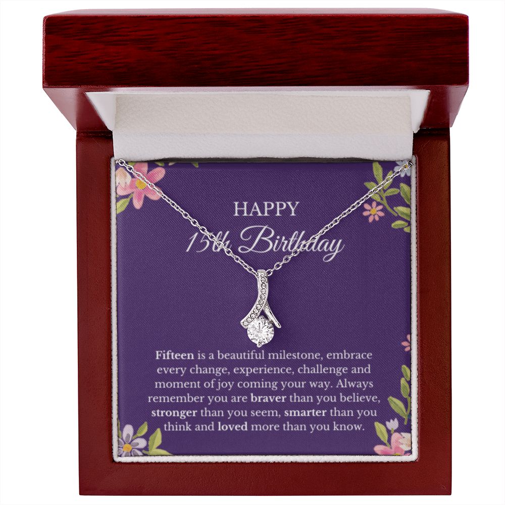 15th Birthday Necklace, Birthday Ribbon Necklace, Birthday Gifts For Woman, Birthday Card, Pendant Necklace