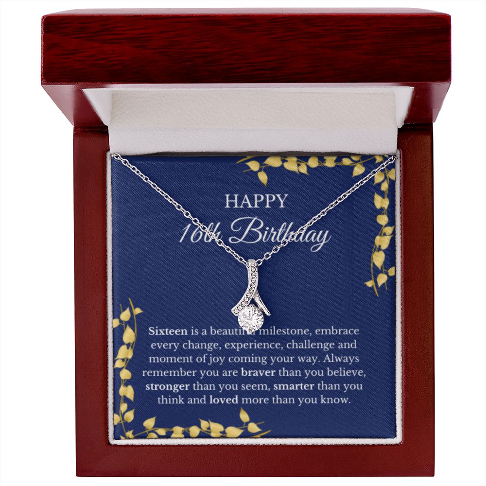 16th Birthday Necklace, Birthday Ribbon Necklace, Birthday Gifts For Woman, Birthday Card, Pendant Necklace