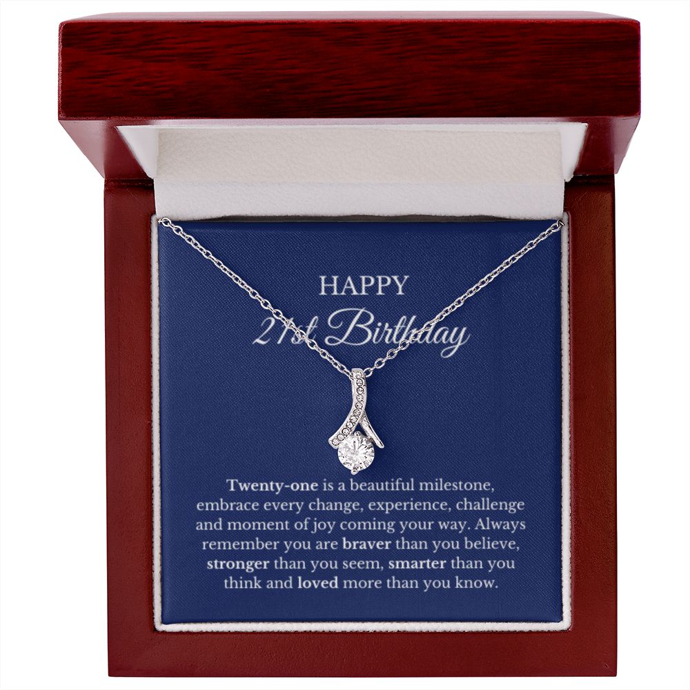 21st Birthday Necklace, Birthday Ribbon Necklace, Birthday Gifts For Woman, Birthday Card, Pendant Necklace