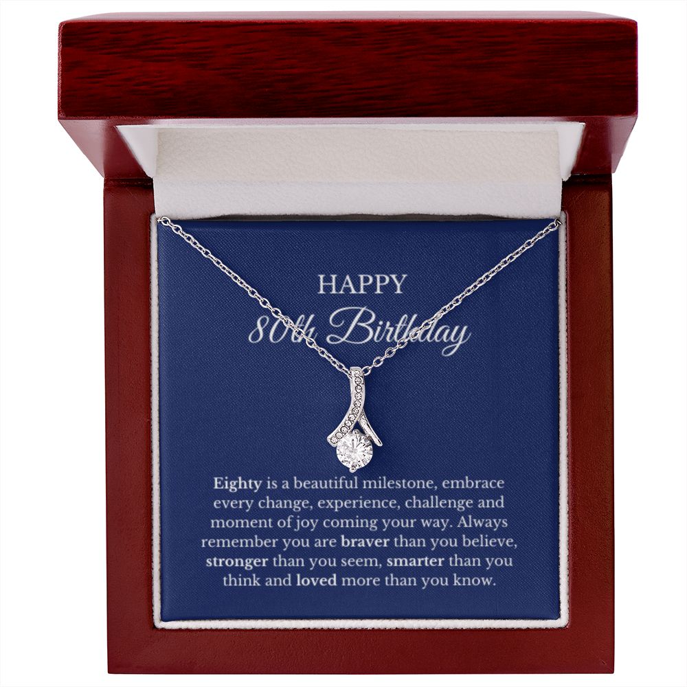 80th Birthday Necklace, Birthday Ribbon Necklace, Birthday Gifts For Woman, Birthday Card, Pendant Necklace