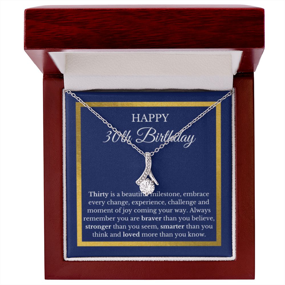 30th Birthday Necklace, Birthday Ribbon Necklace, Birthday Gifts For Woman, Birthday Card, Pendant Necklace