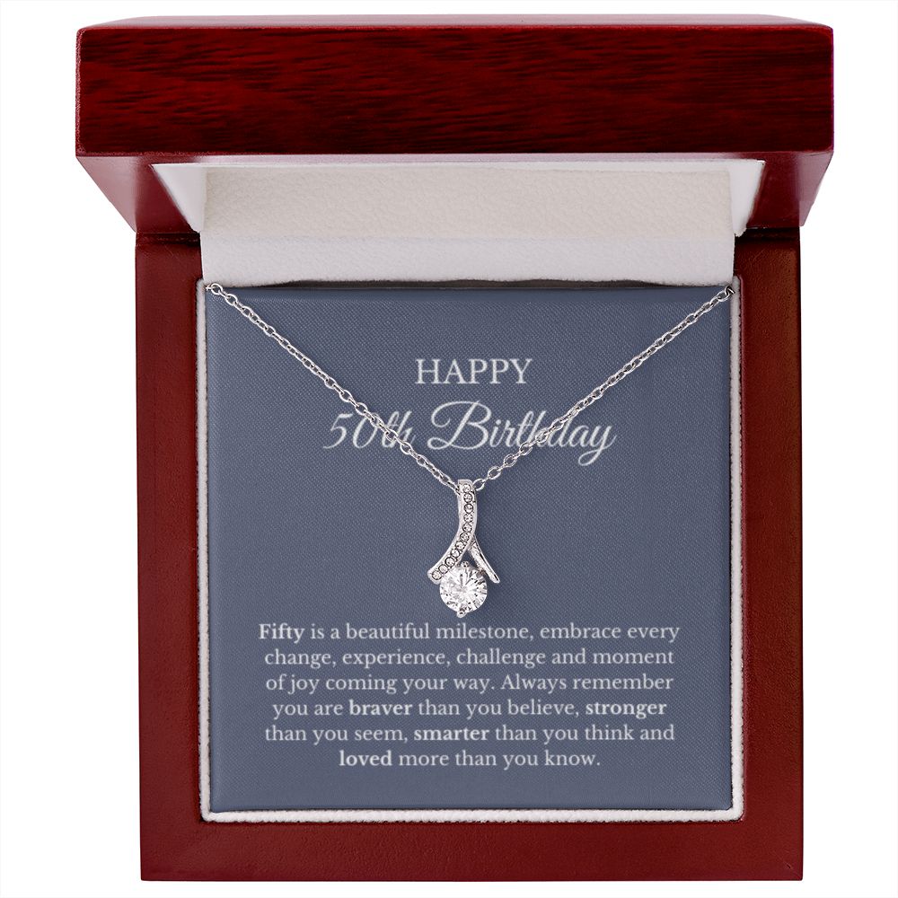 50th Birthday Necklace, Birthday Ribbon Necklace, Birthday Gifts For Woman, Birthday Card, Pendant Necklace