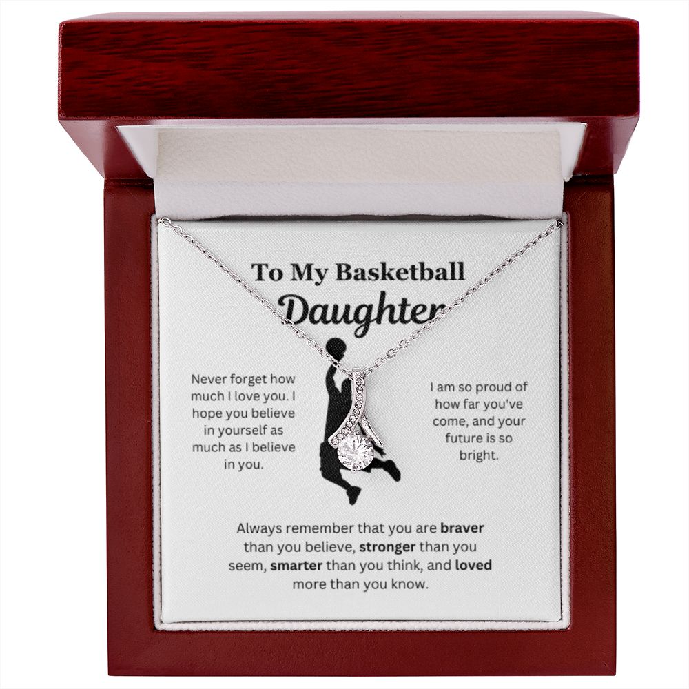 To My Basketball Daughter Necklace, Father-Daughter Jewelry, Mother-Daughter Gift, Birthday Heart Pendant, Gold Jewelry, Message Card