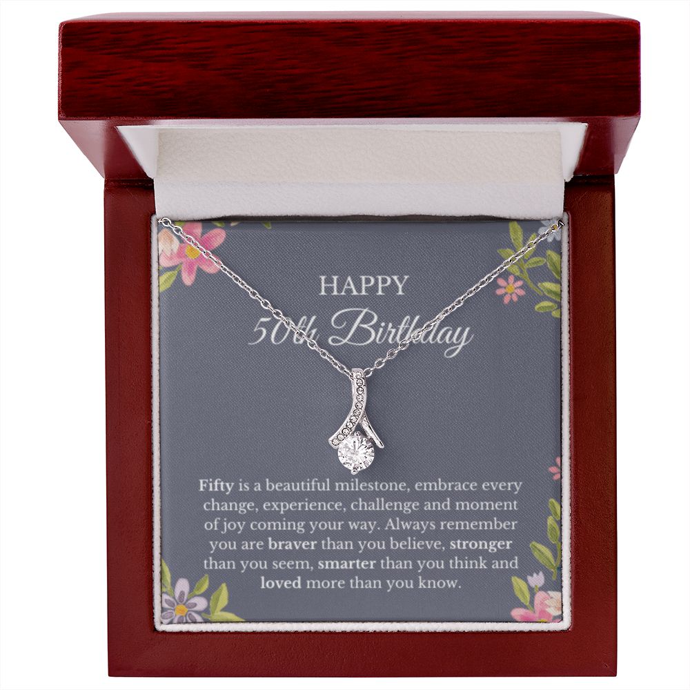 50th Birthday Necklace, Birthday Ribbon Necklace, Birthday Gifts For Woman, Birthday Card, Pendant Necklace