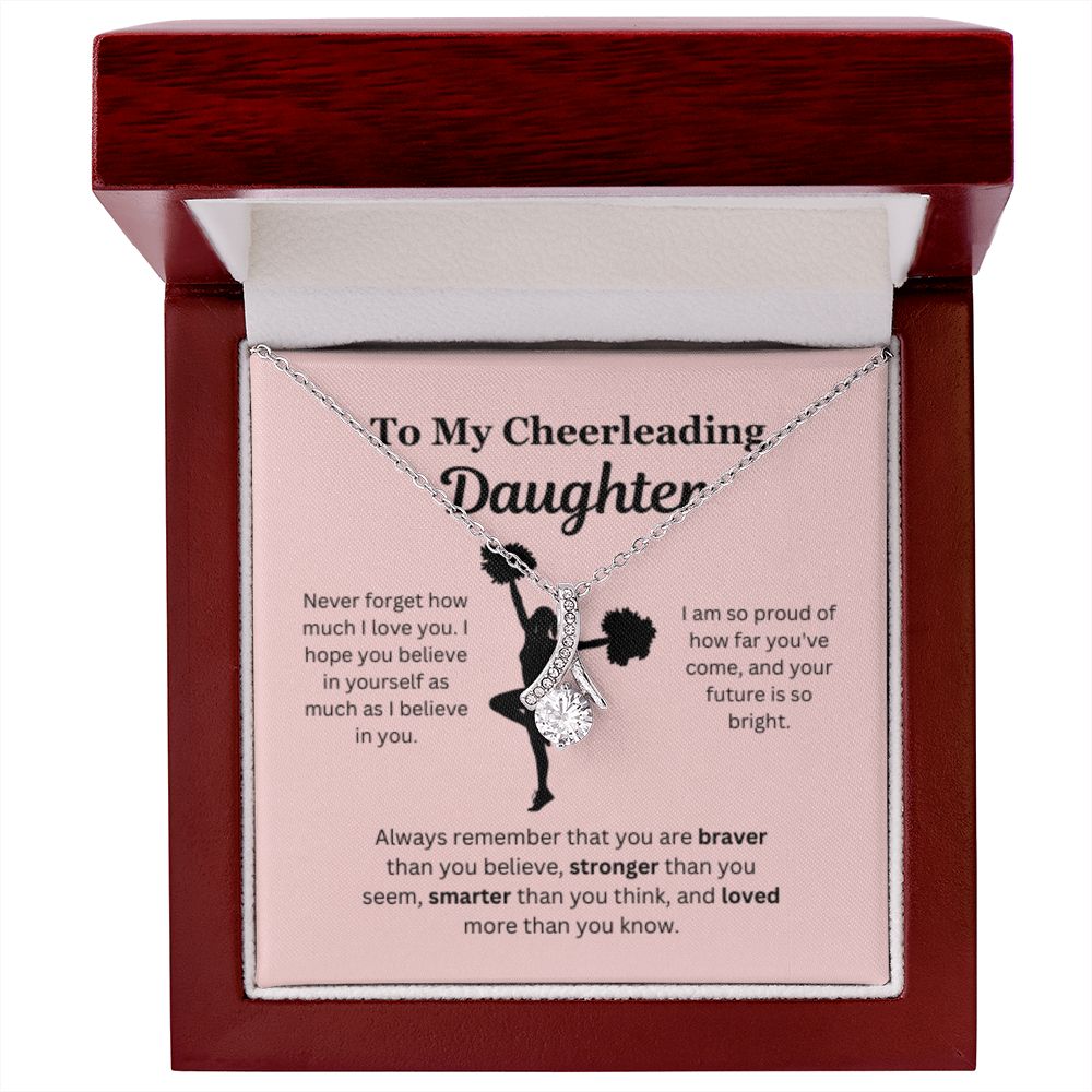 EllePendants To My Cheerleading Daughter Necklace, Father Daughter Necklace, Mother Daughter Necklace, Daughter Birthday, Heart Jewelry, Gold Jewelry, Interlocking Hearts, Message Card Necklace