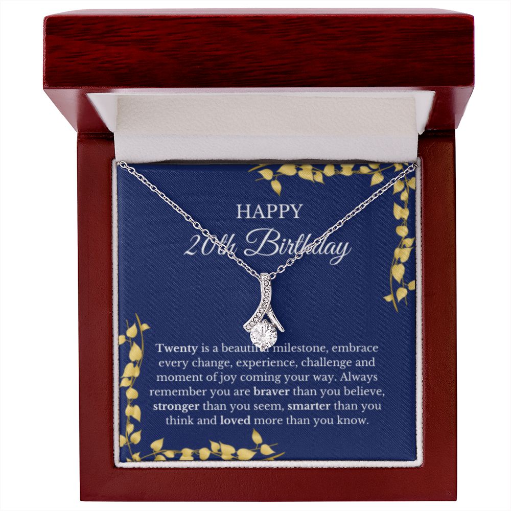 20th Birthday Necklace, Birthday Ribbon Necklace, Birthday Gifts For Woman, Birthday Card, Pendant Necklace