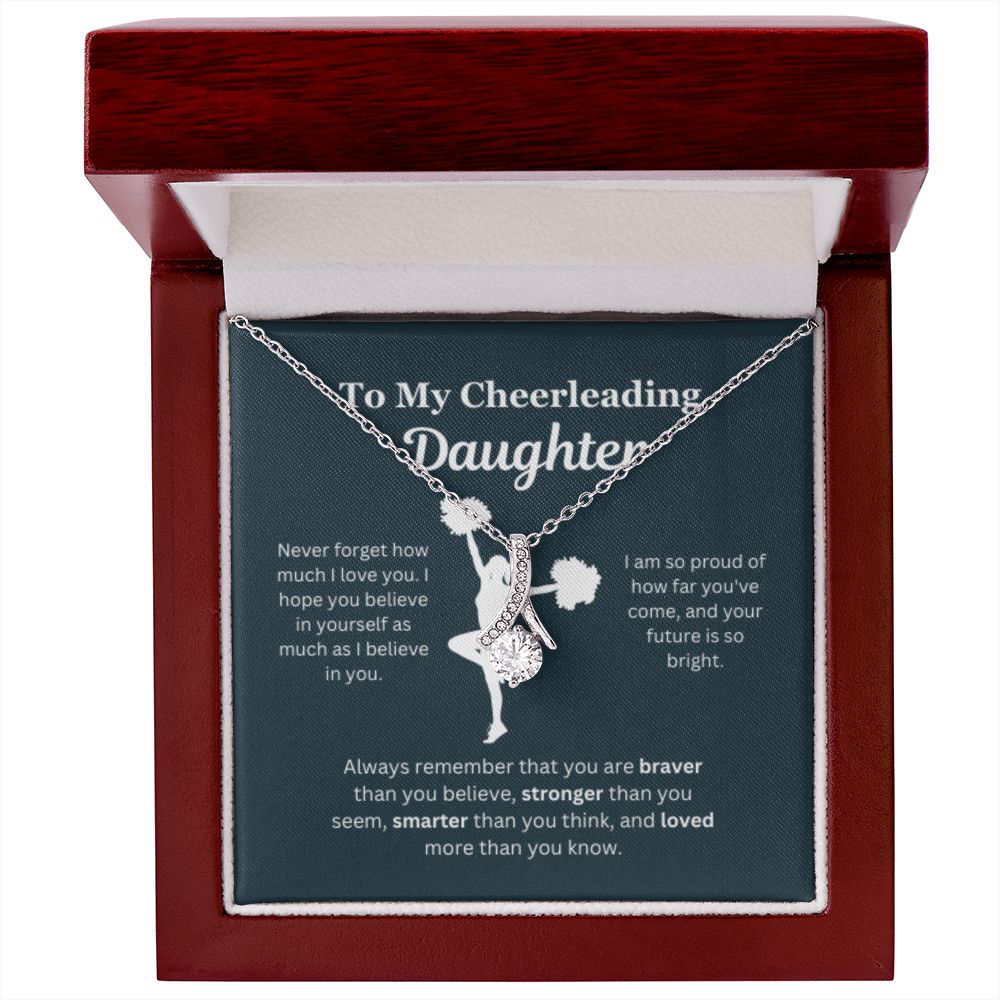 EllePendants To My Cheerleading Daughter Necklace, Father Daughter Necklace, Mother Daughter Necklace, Daughter Birthday, Heart Jewelry, Gold Jewelry, Interlocking Hearts, Message Card Necklace