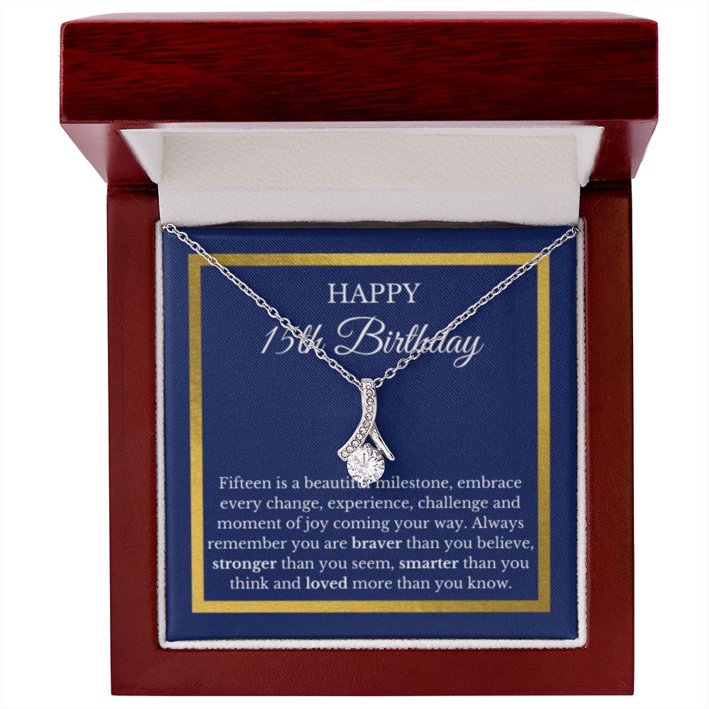 15th Birthday Necklace, Birthday Ribbon Necklace, Birthday Gifts For Woman, Birthday Card, Pendant Necklace