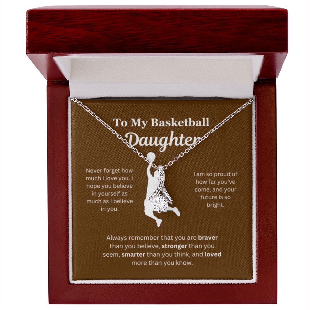 To My Basketball Daughter Necklace, Father-Daughter Jewelry, Mother-Daughter Gift, Birthday Heart Pendant, Gold Jewelry, Message Card