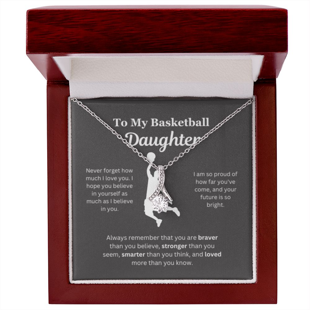 To My Basketball Daughter Necklace, Father-Daughter Jewelry, Mother-Daughter Gift, Birthday Heart Pendant, Gold Jewelry, Message Card