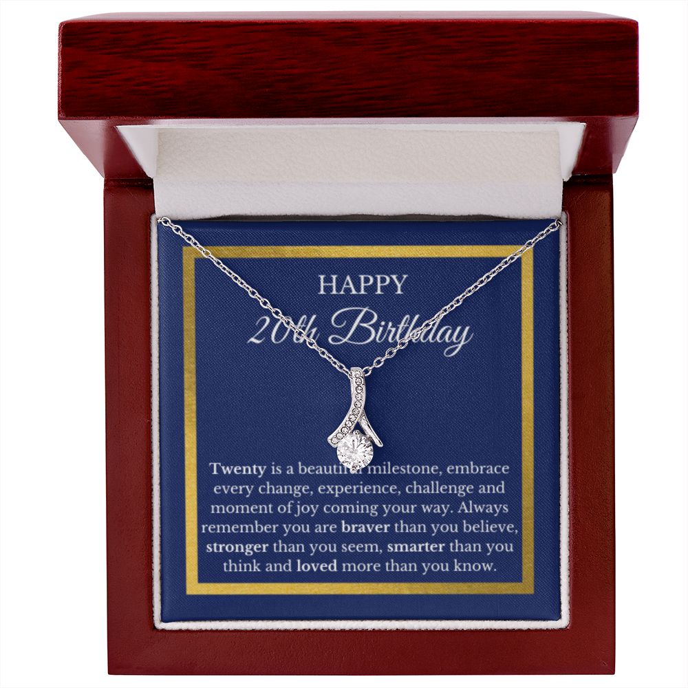 20th Birthday Necklace, Birthday Ribbon Necklace, Birthday Gifts For Woman, Birthday Card, Pendant Necklace