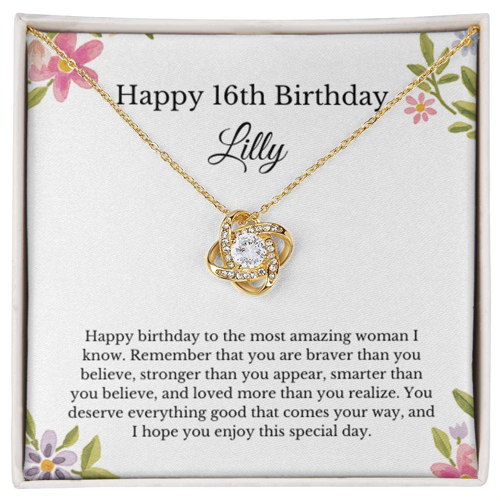 Personalized 16th Birthday Necklace Love Knot Lilly