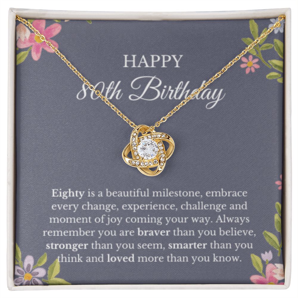 80th Birthday Necklace, Birthday Love Knot Necklace, Birthday Gifts For Woman, Birthday Card, Pendant Necklace