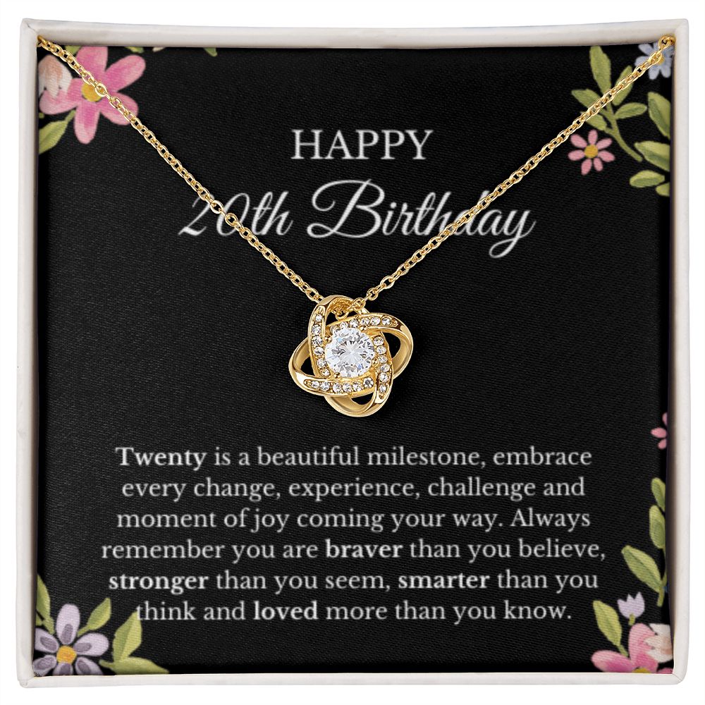 20th Birthday Necklace, Birthday Love Knot Necklace, Birthday Gifts For Woman, Birthday Card, Pendant Necklace