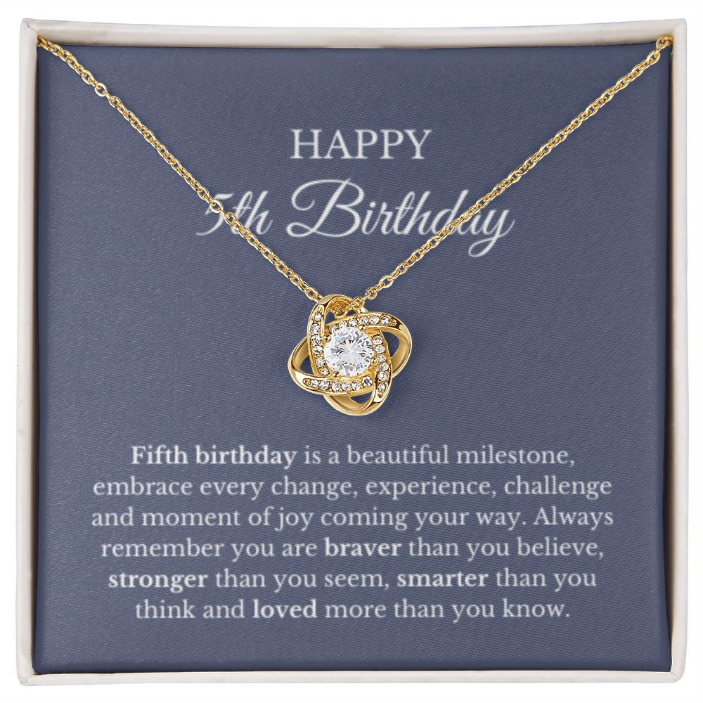 5th Birthday Necklace, Birthday Love Knot Necklace, Birthday Gifts For Woman, Birthday Card, Pendant Necklace