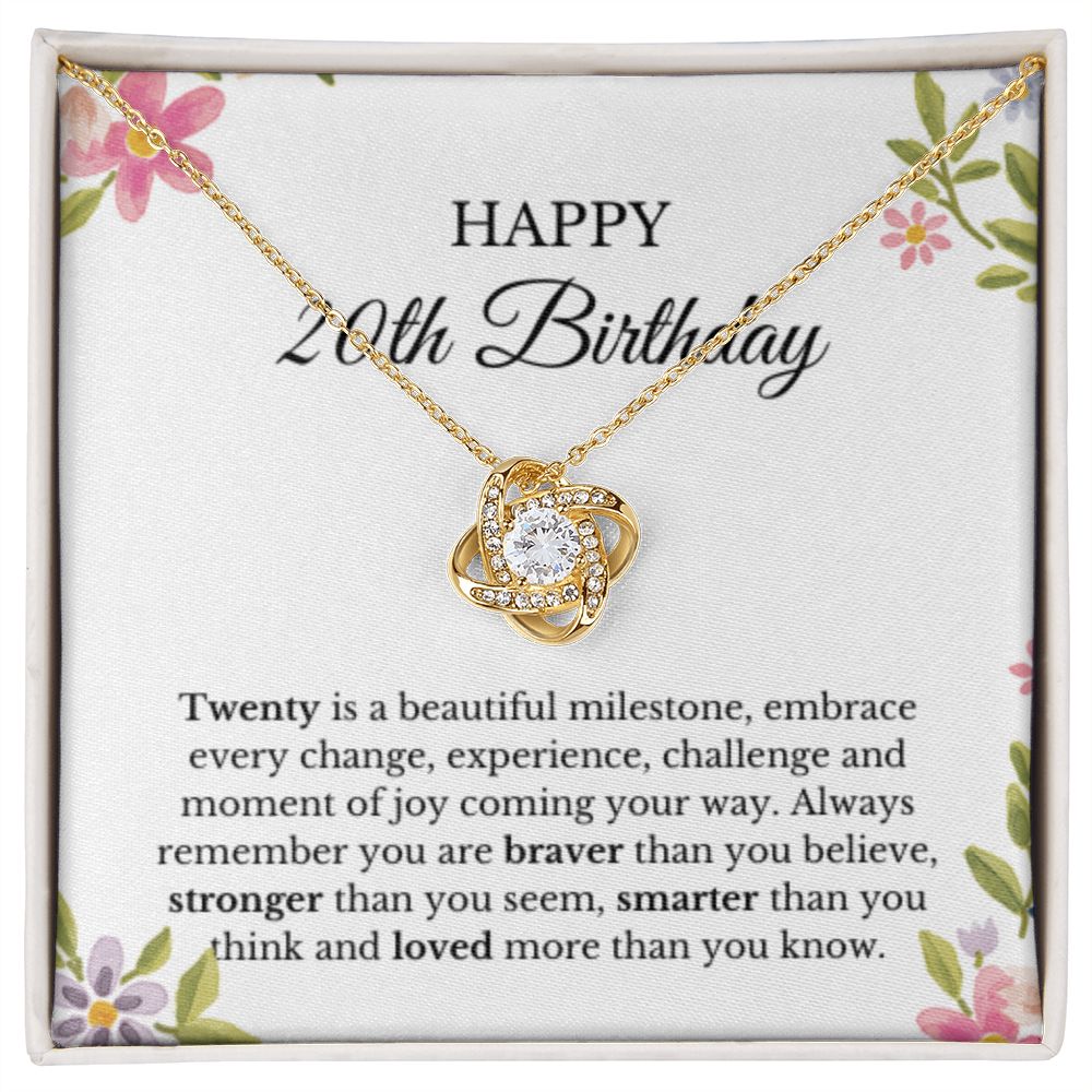 20th Birthday Necklace, Birthday Love Knot Necklace, Birthday Gifts For Woman, Birthday Card, Pendant Necklace