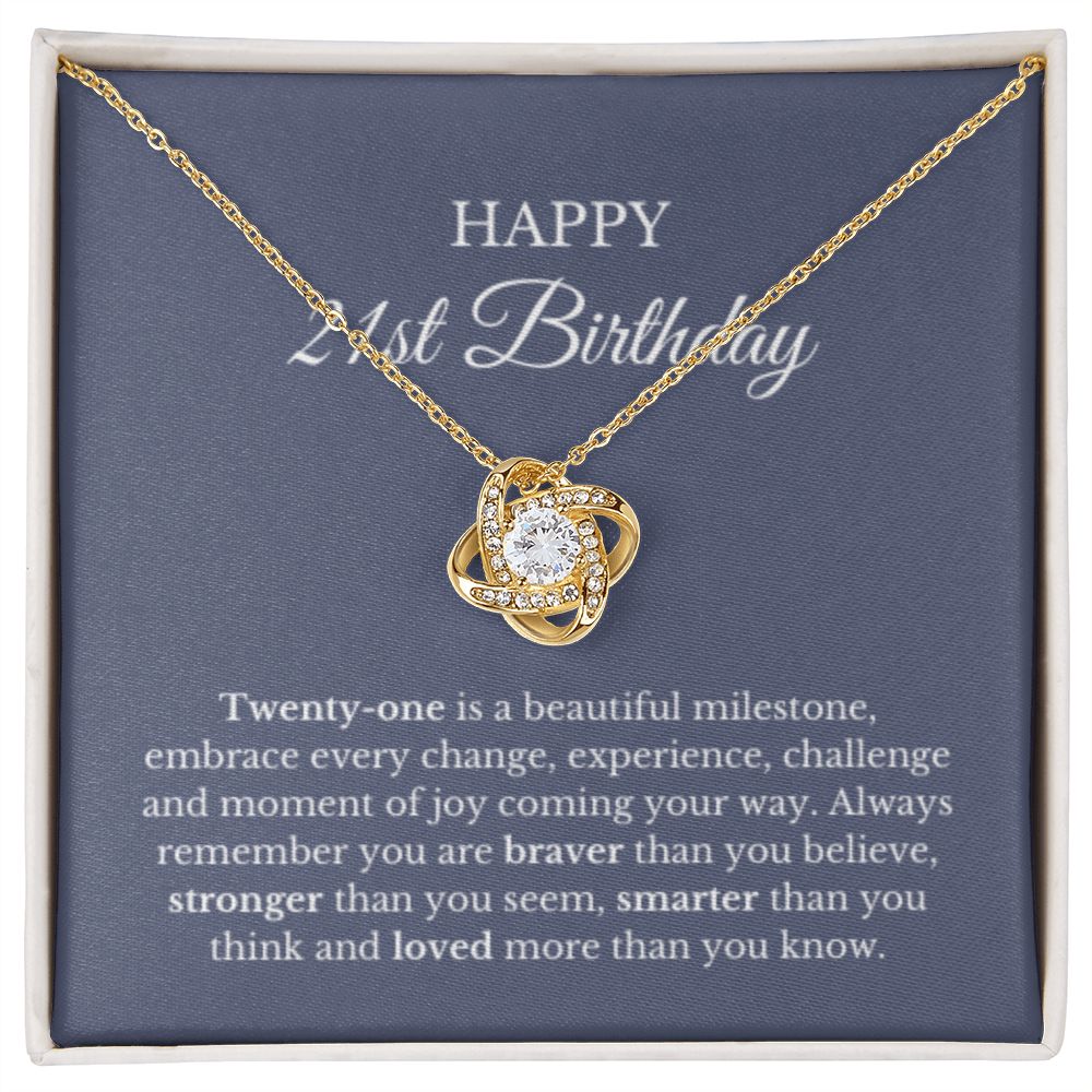 21st Birthday Necklace, Birthday Love Knot Necklace, Birthday Gifts For Woman, Birthday Card, Pendant Necklace