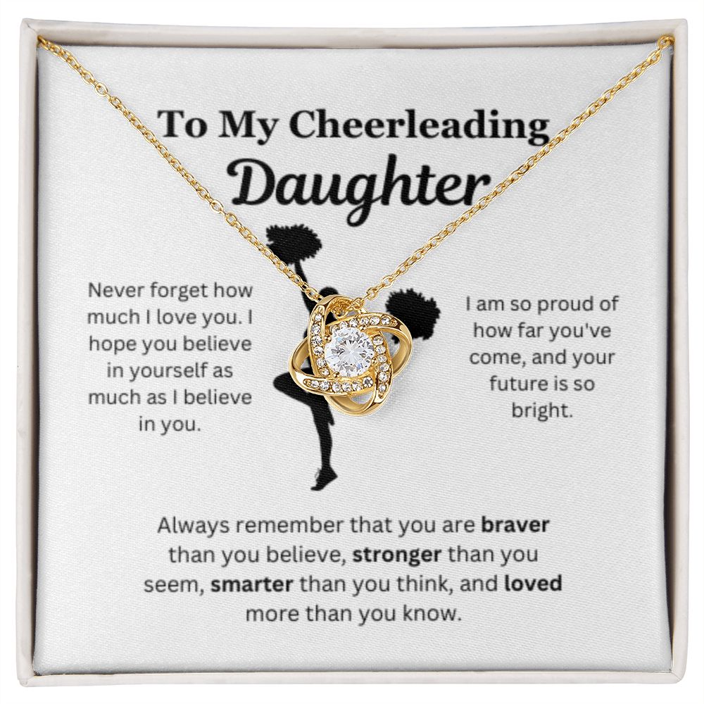 EllePendants To My Cheerleading Daughter Necklace, Father Daughter Necklace, Mother Daughter Necklace, Daughter Birthday, Heart Jewelry, Gold Jewelry, Love Knot, Message Card Necklace